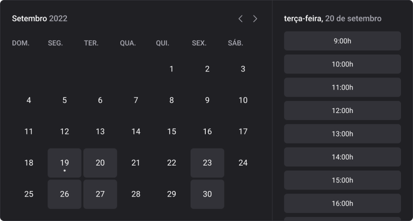 Calendário mostrando a aplicação em funcionamento